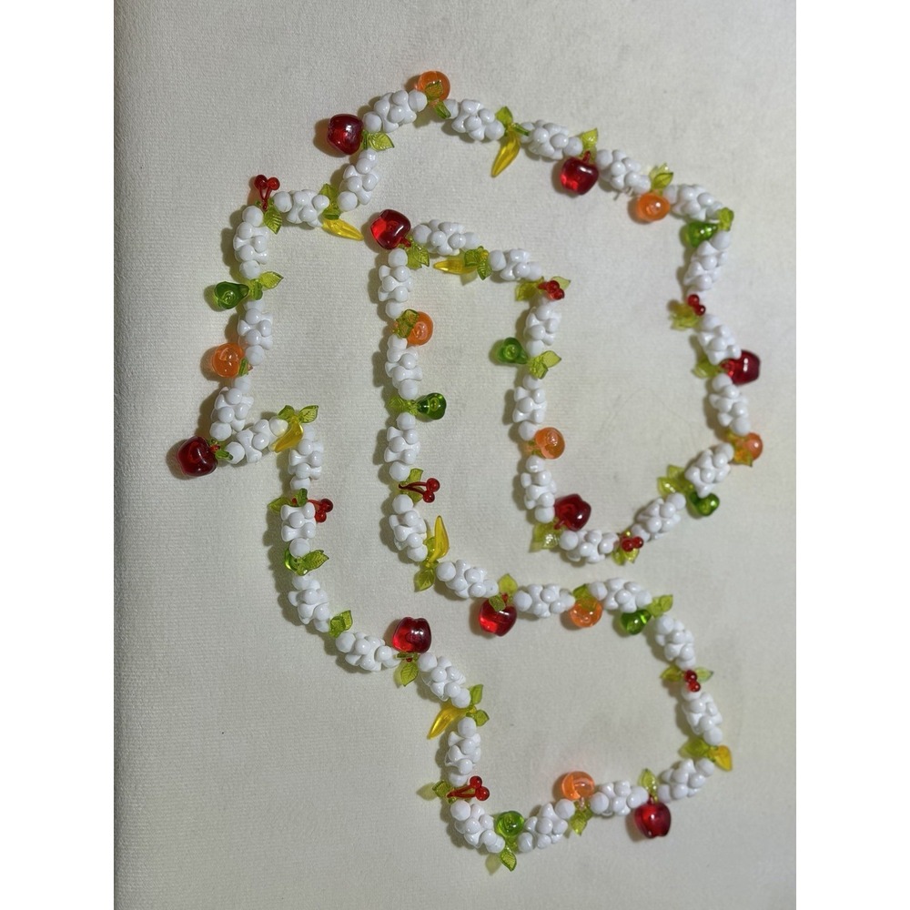 Vintage FRUIT SALAD Plastic Necklace 50s 60s Beads Tutti Frutti Lucite - 40"